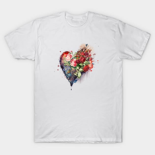 Red Roses Heart T-Shirt by Biophilia